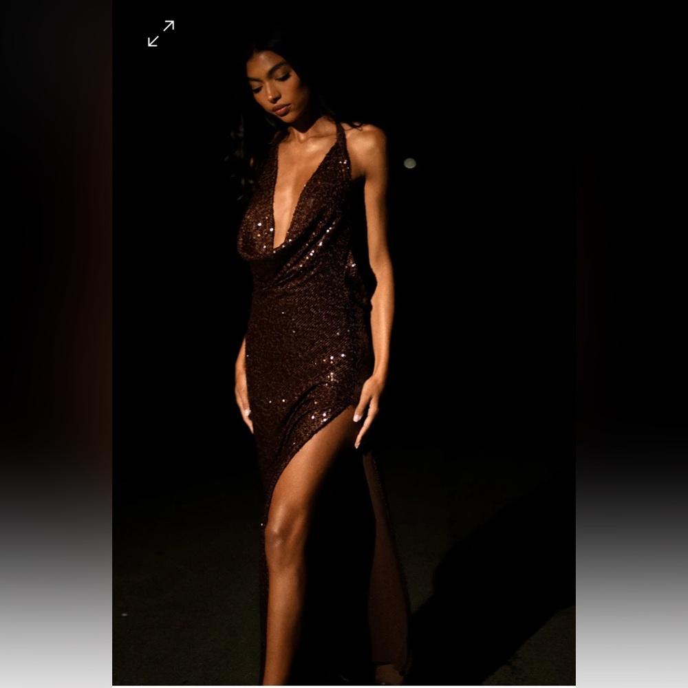 Blakely Halter Sequin Maxi Dress - Dark Chocolate